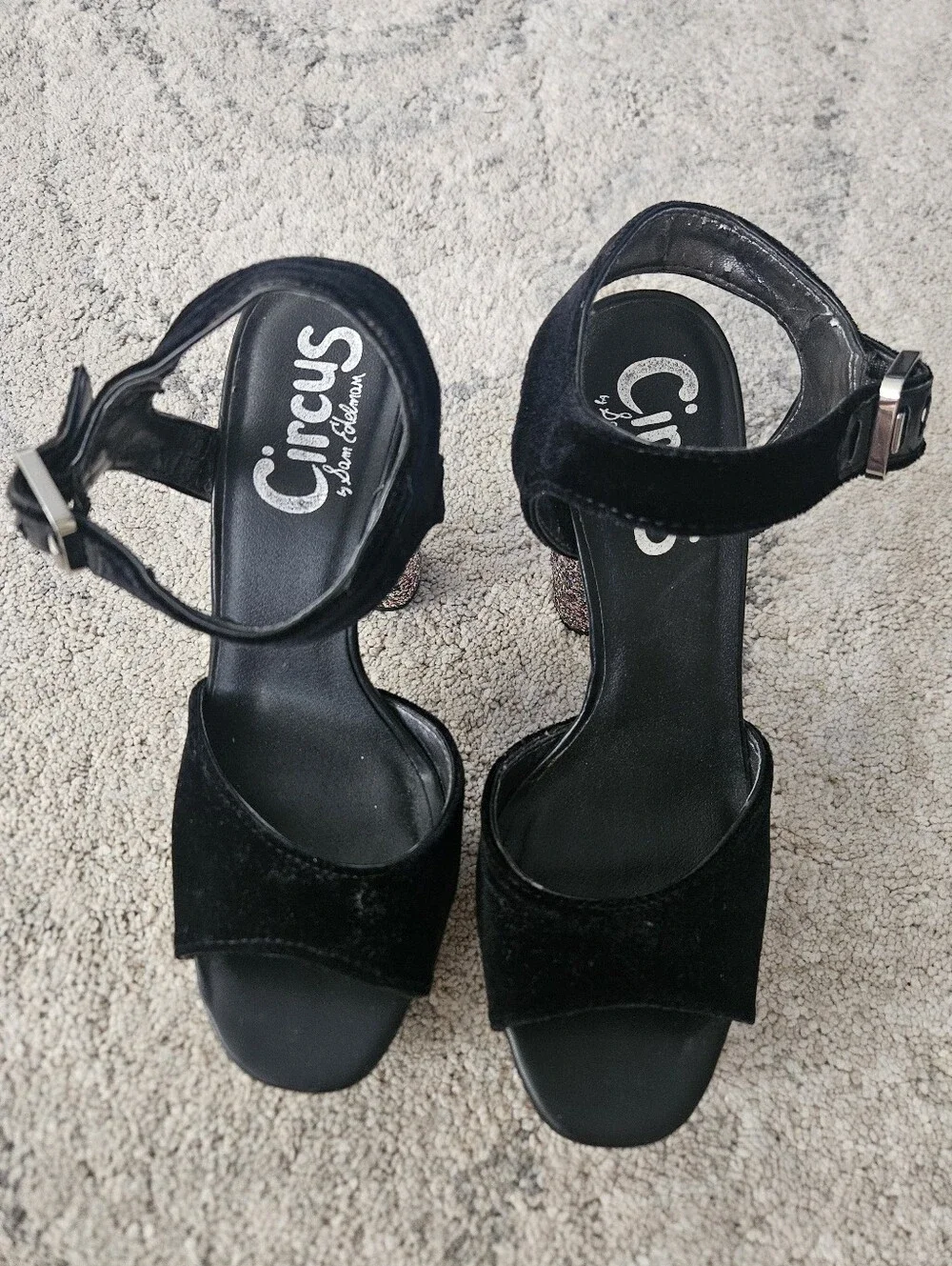 Circus by Sam Edelman Black Velvet Glitter Platform Sandals